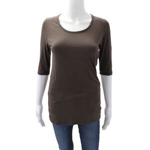 Majestic Paris Womens Half Sleeve Scoop Neck Casual Top Brown Size 02